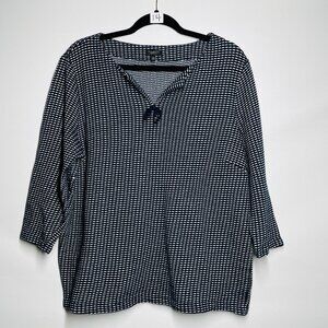 Talbots Womens Navy Blue V-Neck Quarter Sleeve Waffle Weave Knit Top Size 2XP